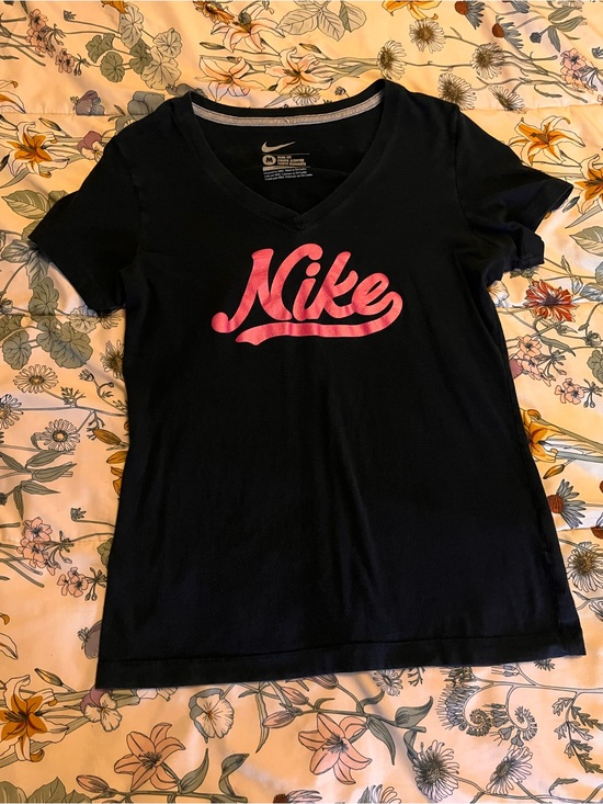 Nike Tops - Nike Black V-Neck Tee with Pink Script Logo